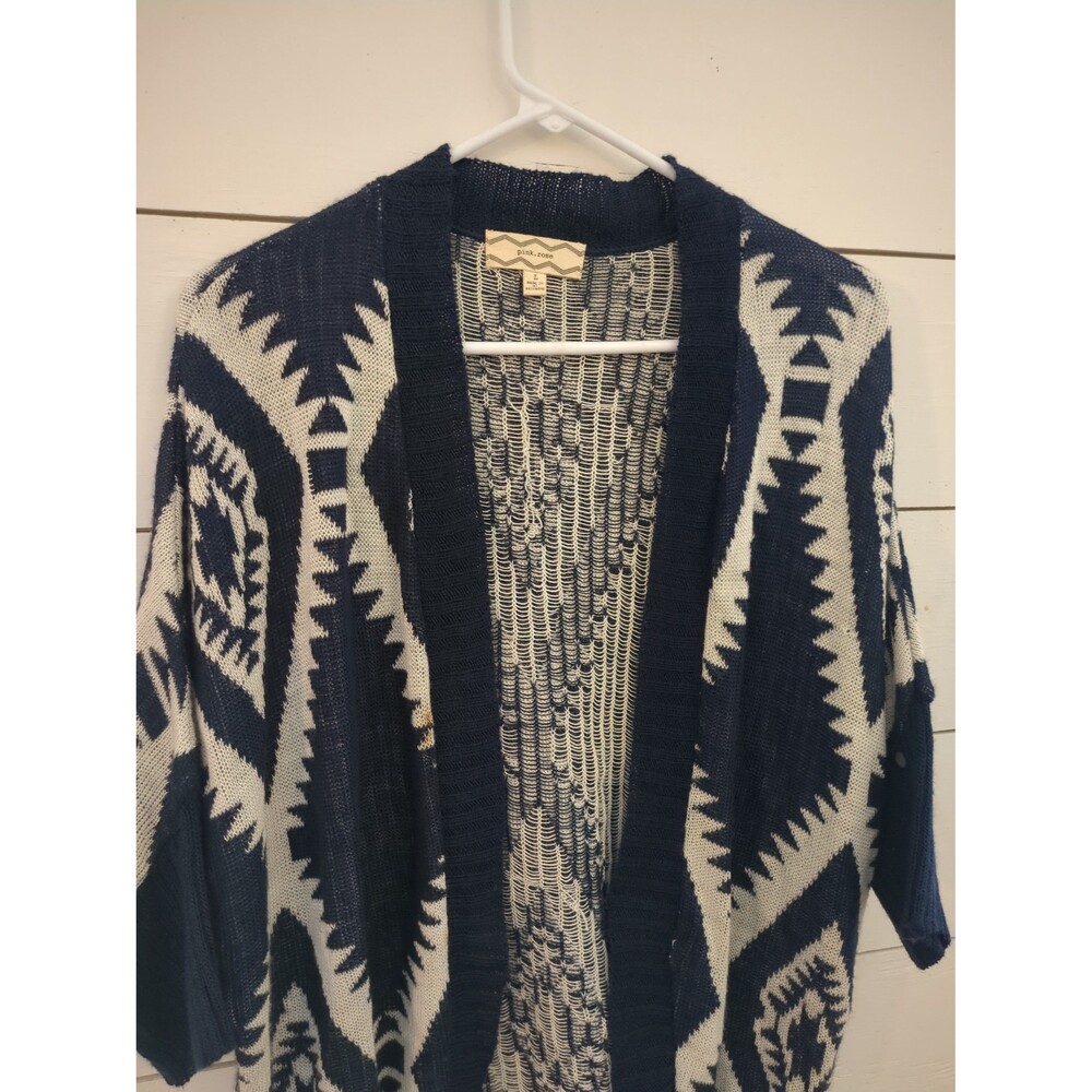 Pink rose L cardigan sweater navy boho fall